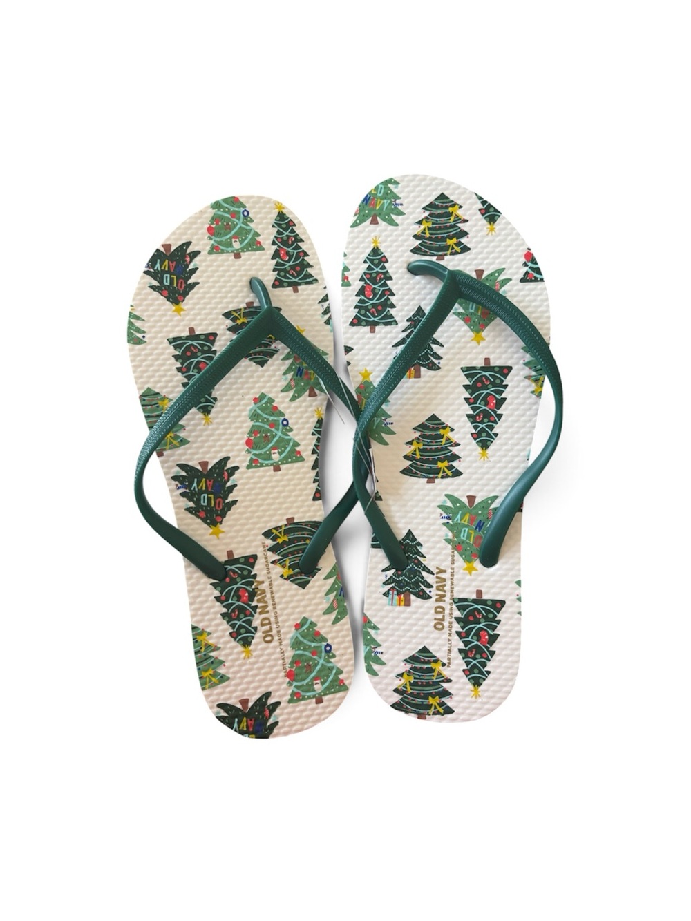 Old Navy  Green Christmas Tree Print Flip Flops